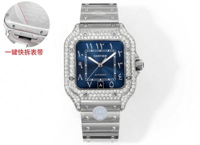 THB Factory Cartier Santos Middle East Version Tape Silver steel case with White diamonds diameter 39.8mm watch